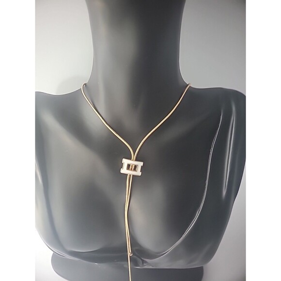 Vintage Versona Necklace Gold Tone Rope White Charm Bolo Jewelry Costume - Picture 4 of 11